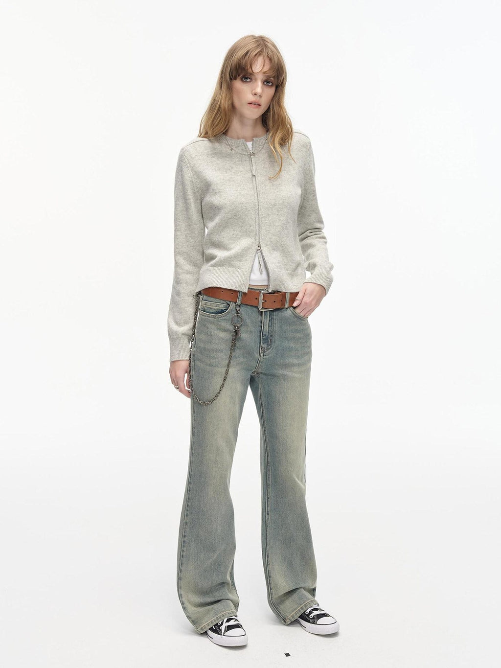 Country Moment Thermal Wool Blend Slim Fit Zip Front Office Unisex Fine Knit Cardigans