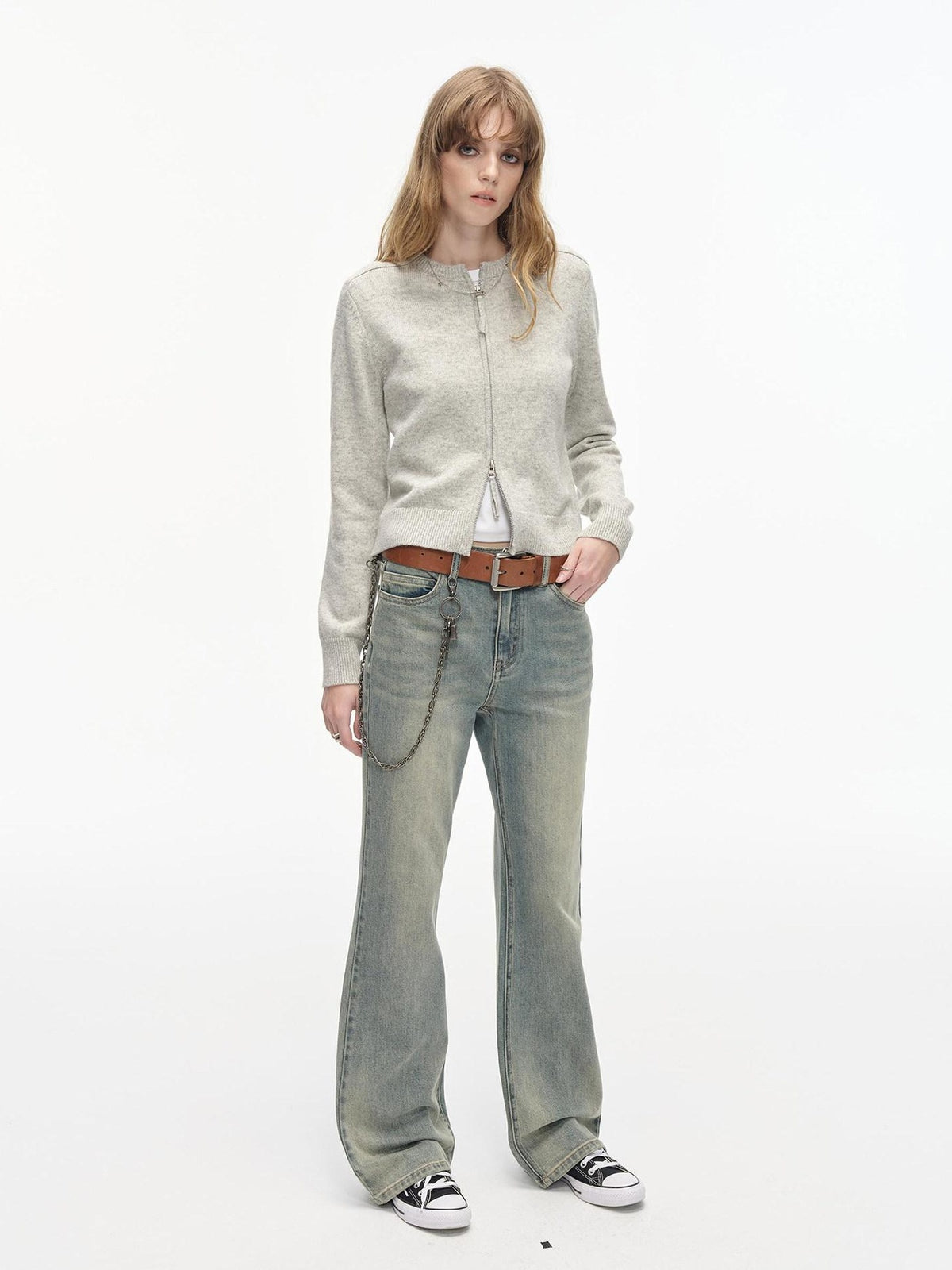 Country Moment Thermal Wool Blend Slim Fit Zip Front Office Unisex Fine Knit Cardigans