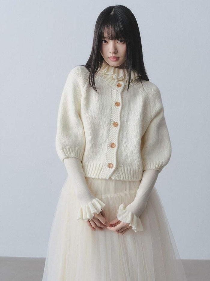 DDGIRL studio Warm Lightweight Slim Ruffle Collar Commuter Pullover Women Beige Sweaters