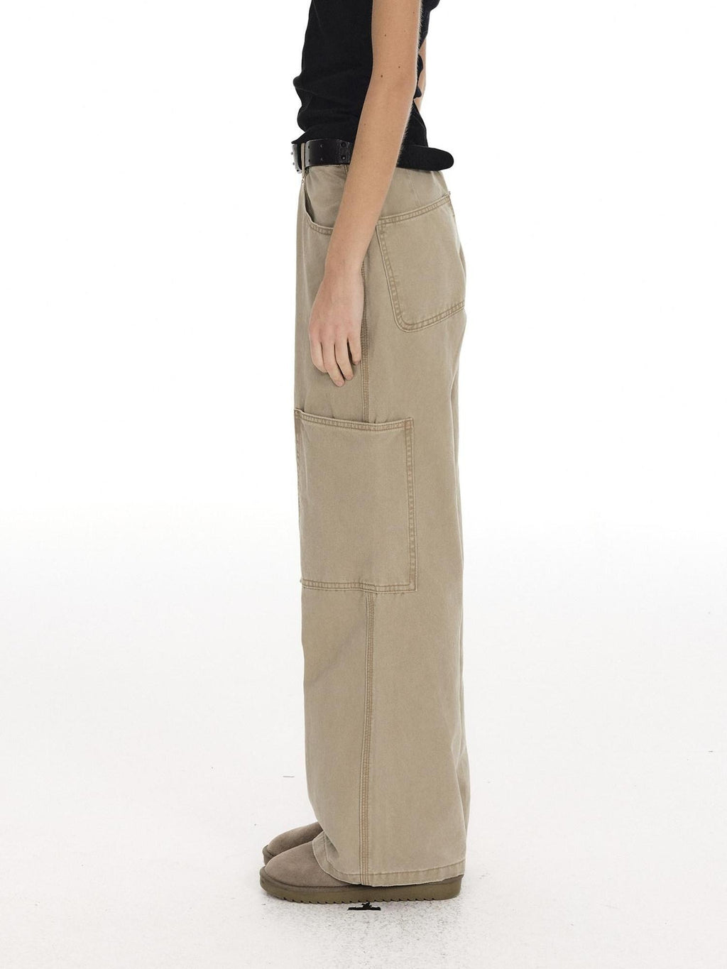 Country Moment 100% Cotton High Waist Breathable Loose Wide Leg Pockets Button Fly Cargo Pants