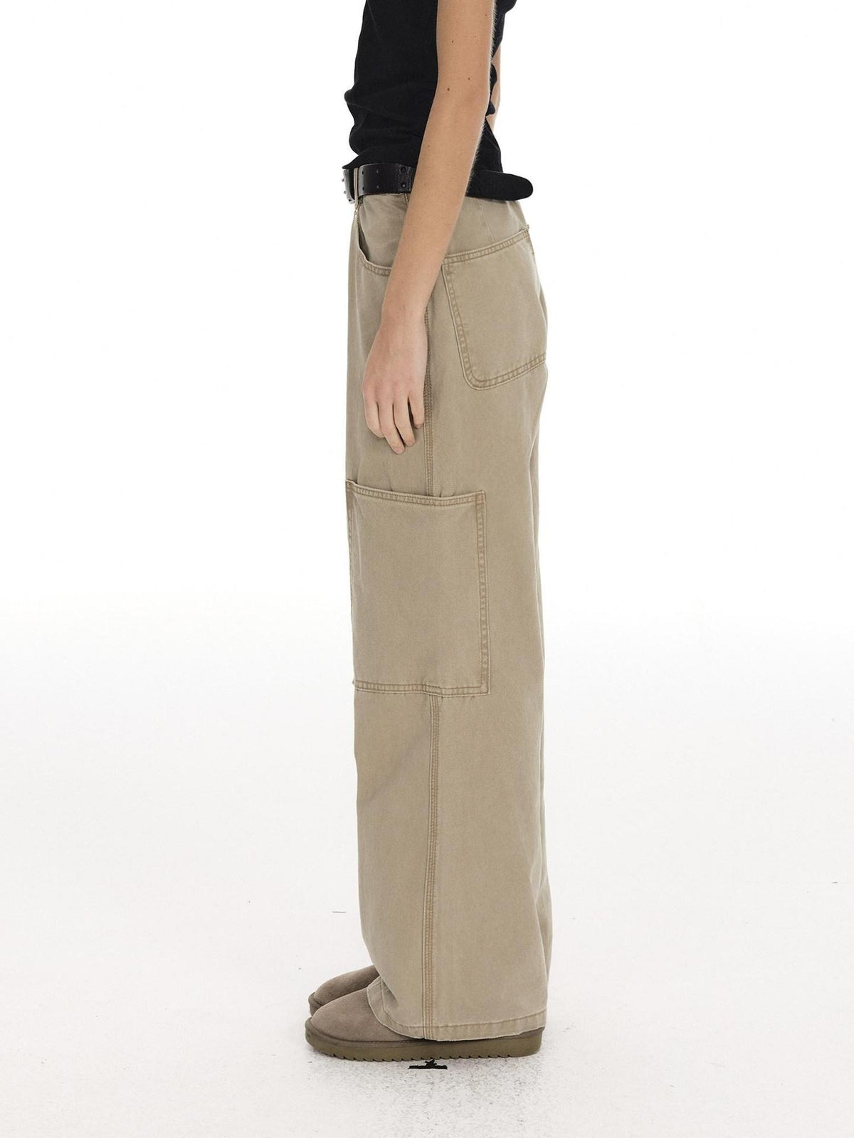 Country Moment 100% Cotton High Waist Breathable Loose Wide Leg Pockets Button Fly Cargo Pants