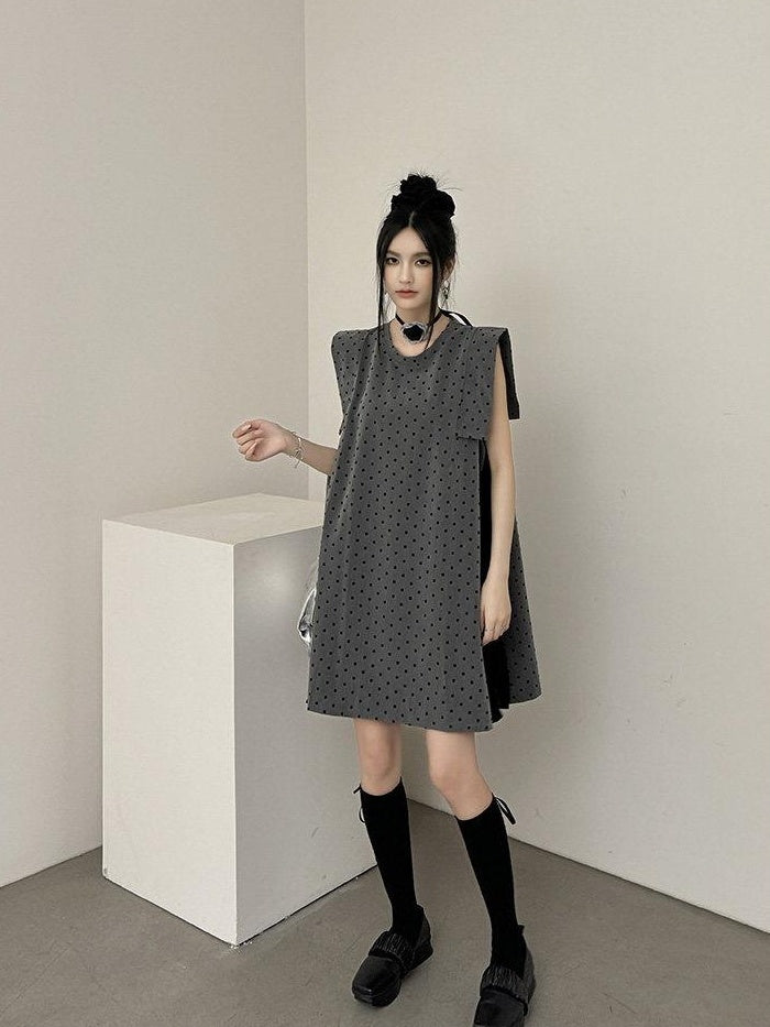 DDGIRL studio Soft Patchwork A Line Loose Fit Sleeveless Commuter Flocked Midi Skirts