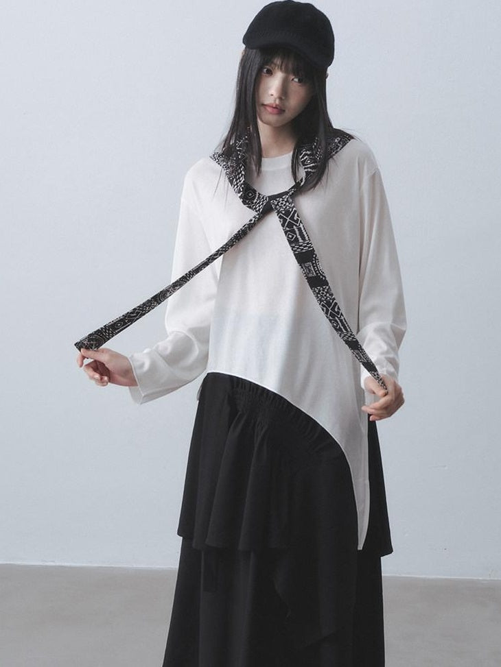 DDGIRL studio Breathable Lyocell Asymmetric Two Piece Women Crew Neck Long Sleeve T-Shirts