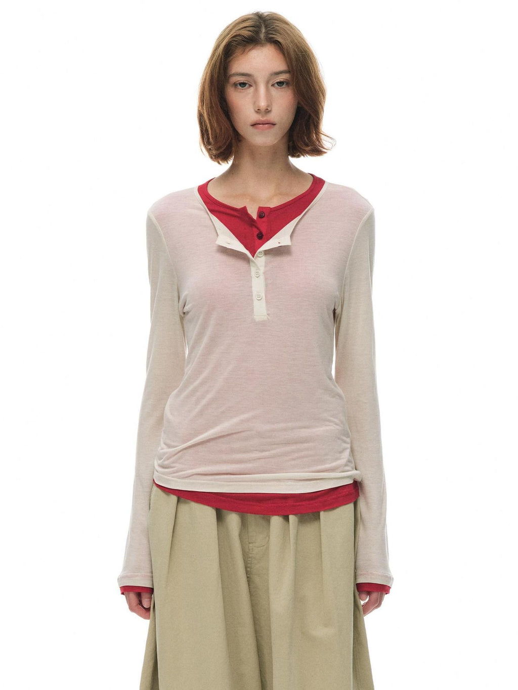 Country Moment Cooling Breathable Lyocell Slim Fit Contrast Henley Women Long Sleeve T-Shirts
