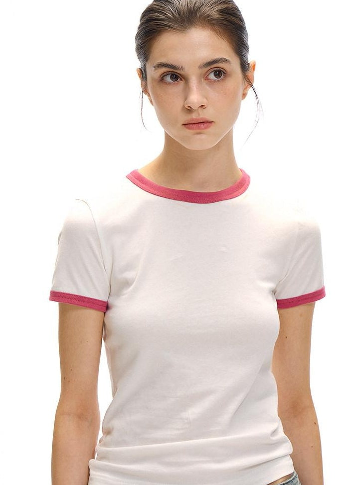Country Moment 100% Cotton Ribbed Crew Neck Moisture Wicking Two Tone Short Sleeve T-Shirts