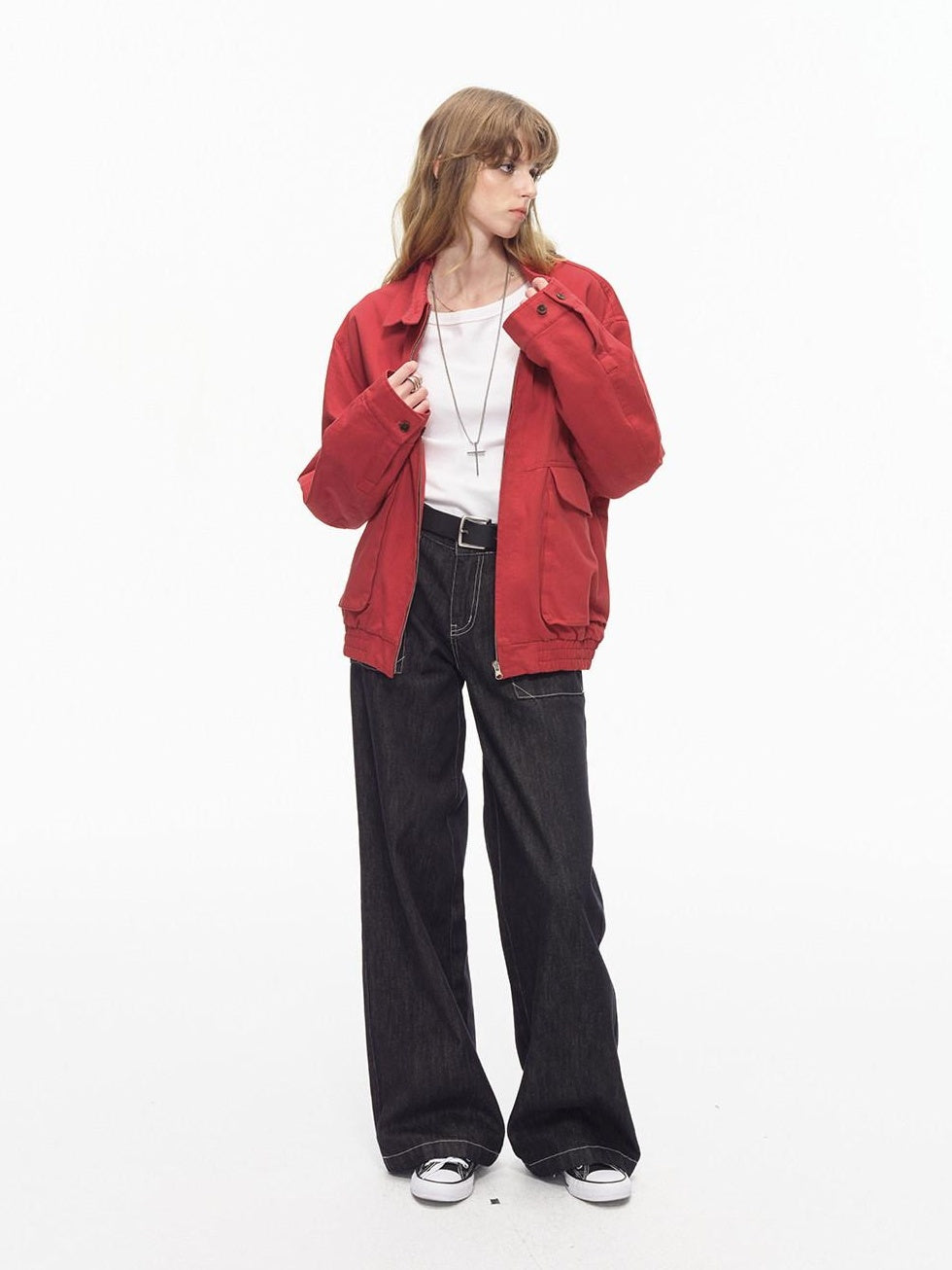 Country Moment Soft Breathable Cotton Loose American Natural Waist Black Straight Leg Jeans