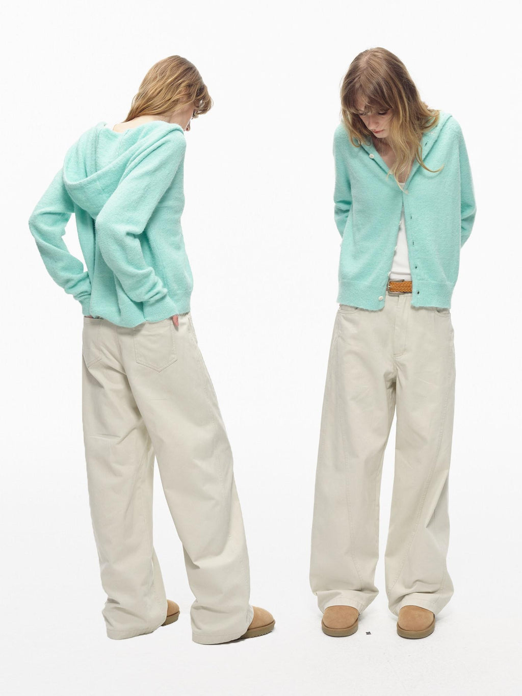 Country Moment Washed Patchwork Pure Cotton Mid Rise Loose Straight Youth Casual Wide Leg Pants