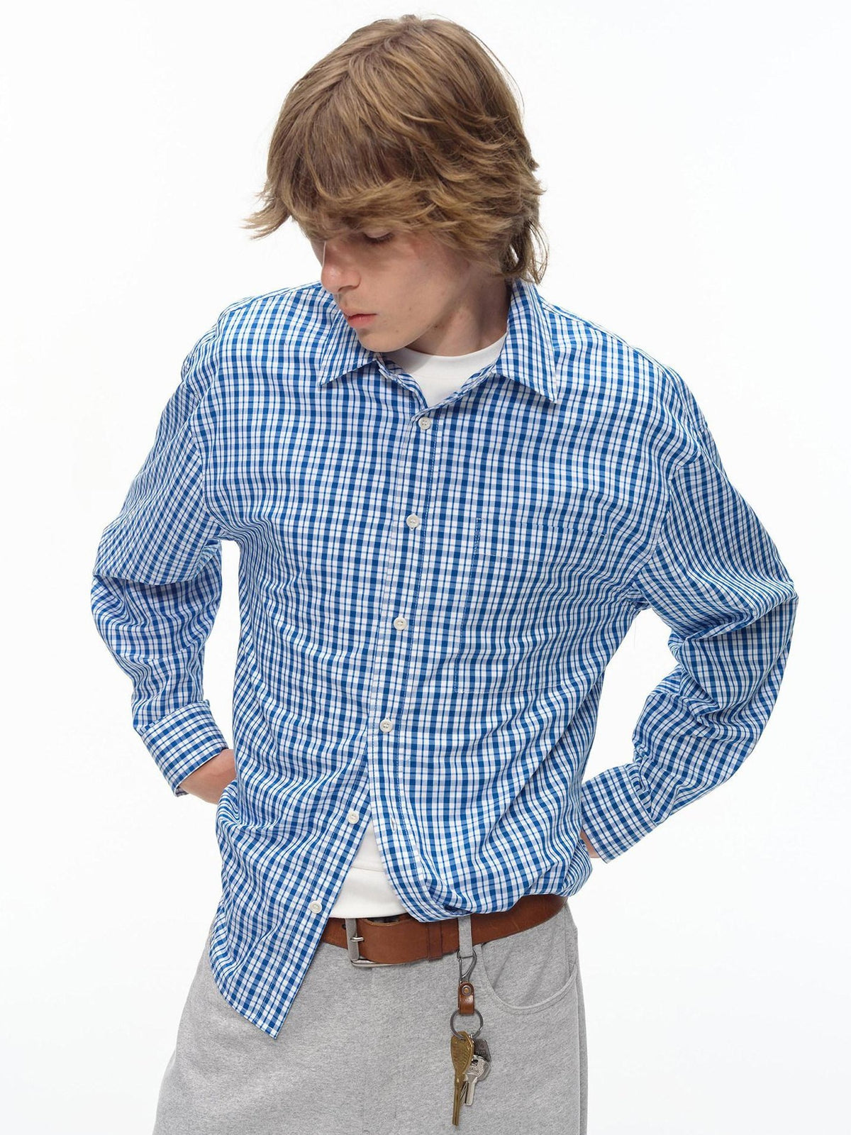 Country Moment Loose Cotton Plaid Button Front Turn Down Collar Unisex Long Sleeve Shirts