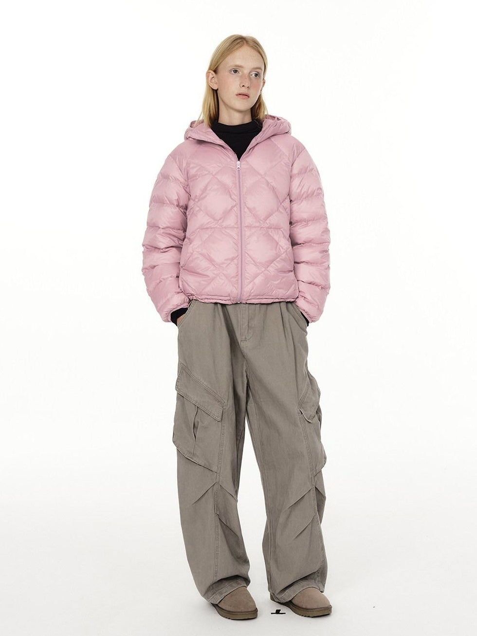Country Moment 90% White Duck Down 650Fp Hooded Nylon Warm Windproof Pink Women Down Jackets