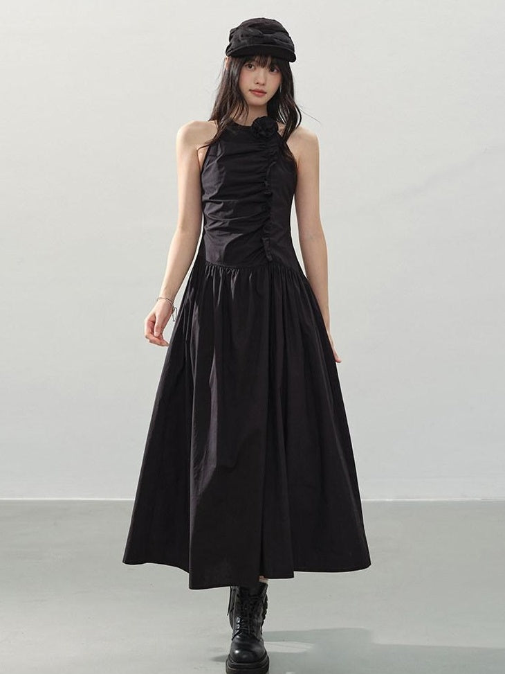 DDGIRL studio Elegant High Waist A Line Pleated Cotton Hidden Back Zipper Party Maxi Skirts