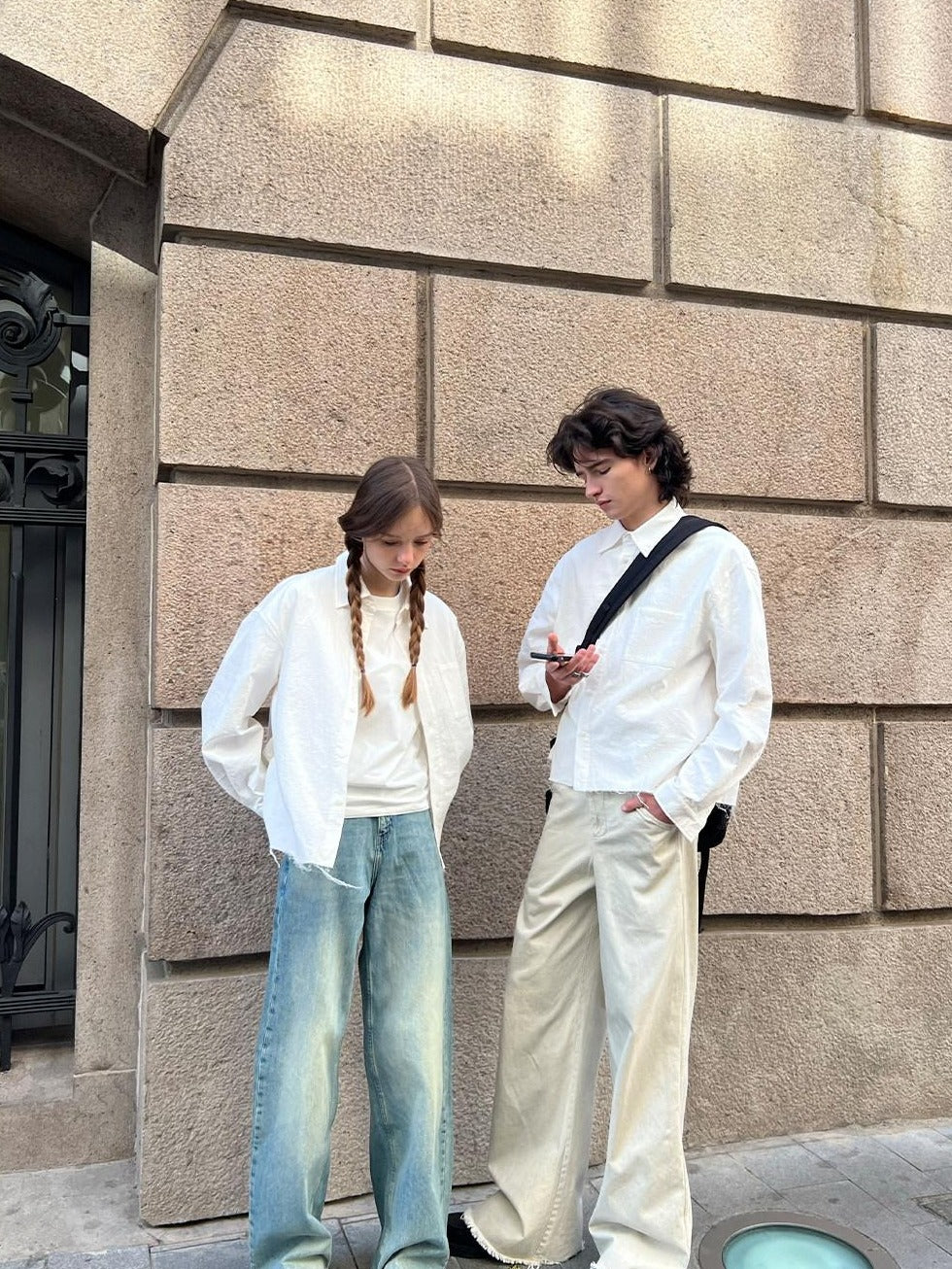 Country Moment Washed Cotton Relaxed Mid High Waist Teen Beige Slight Stretch Straight Pants
