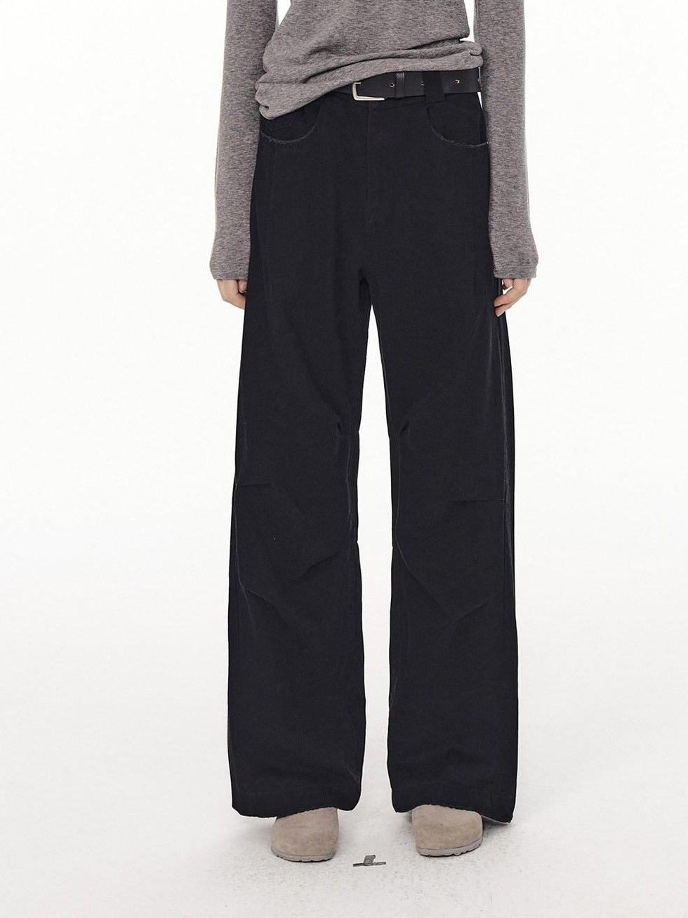 Country Moment Pure Cotton Wide Leg Button Fly Loose Casual Black Gray Navy Straight Pants