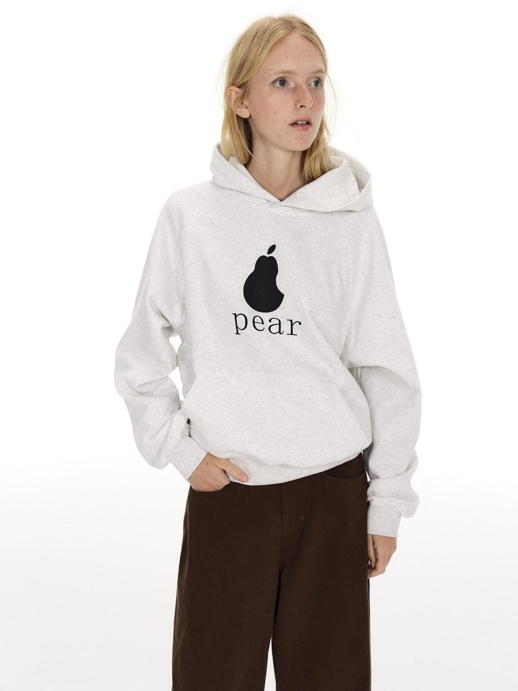 Country Moment Warm Pear Print Loose Fit Short Pullover Unisex Gray Cotton Blend Hoodie