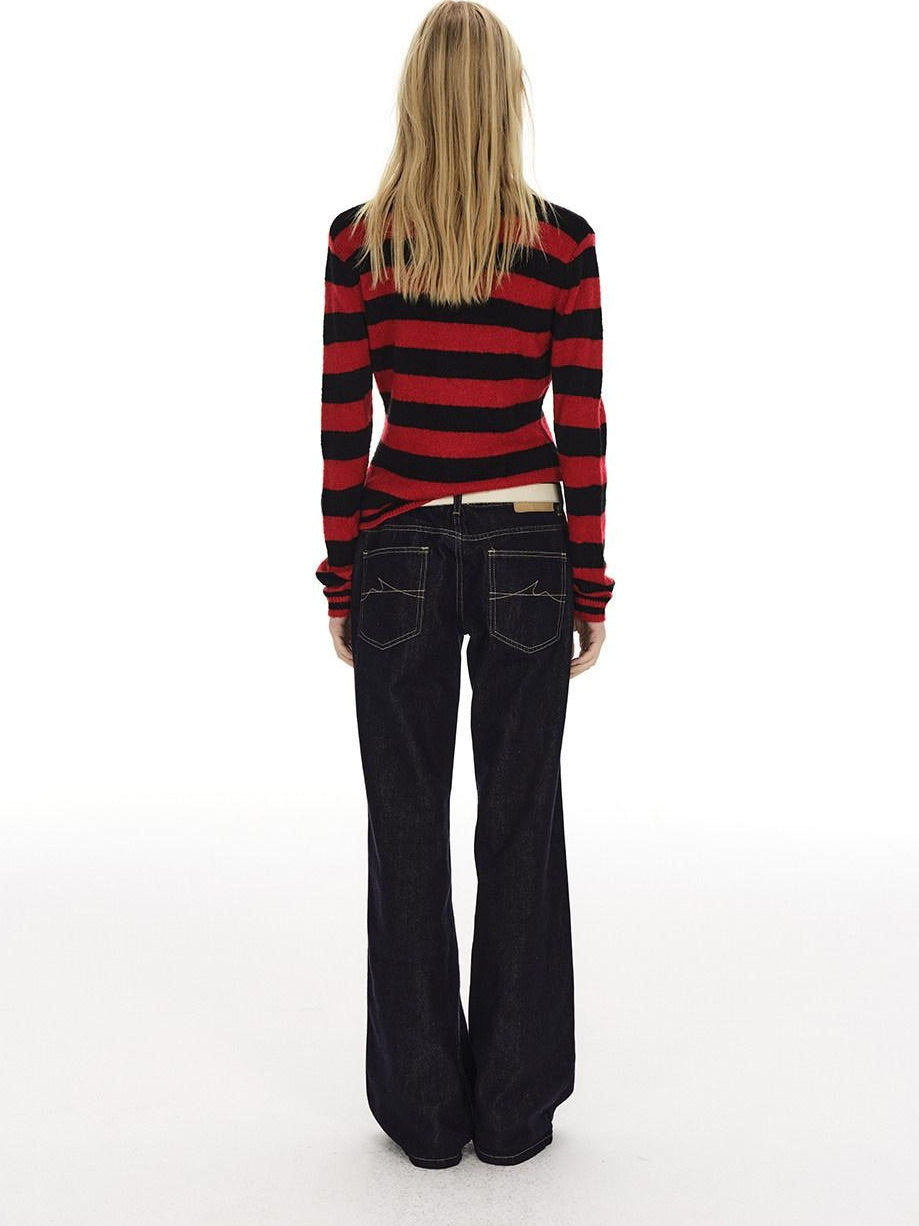 Country Moment Soft Wool Blend Vintage Striped Crewneck Regular Fit Womens Casual Knit Sweaters