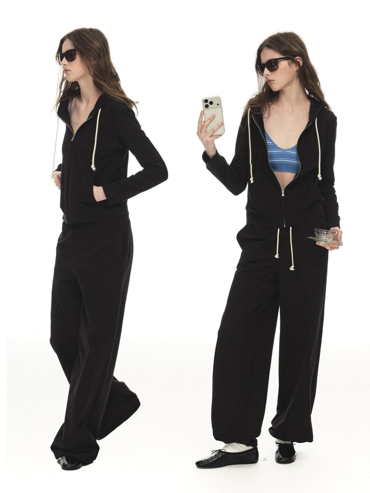 Country Moment Pure Cotton Slim Fit Cropped Zip Up Hooded Casual Youth Student Women Hoodie