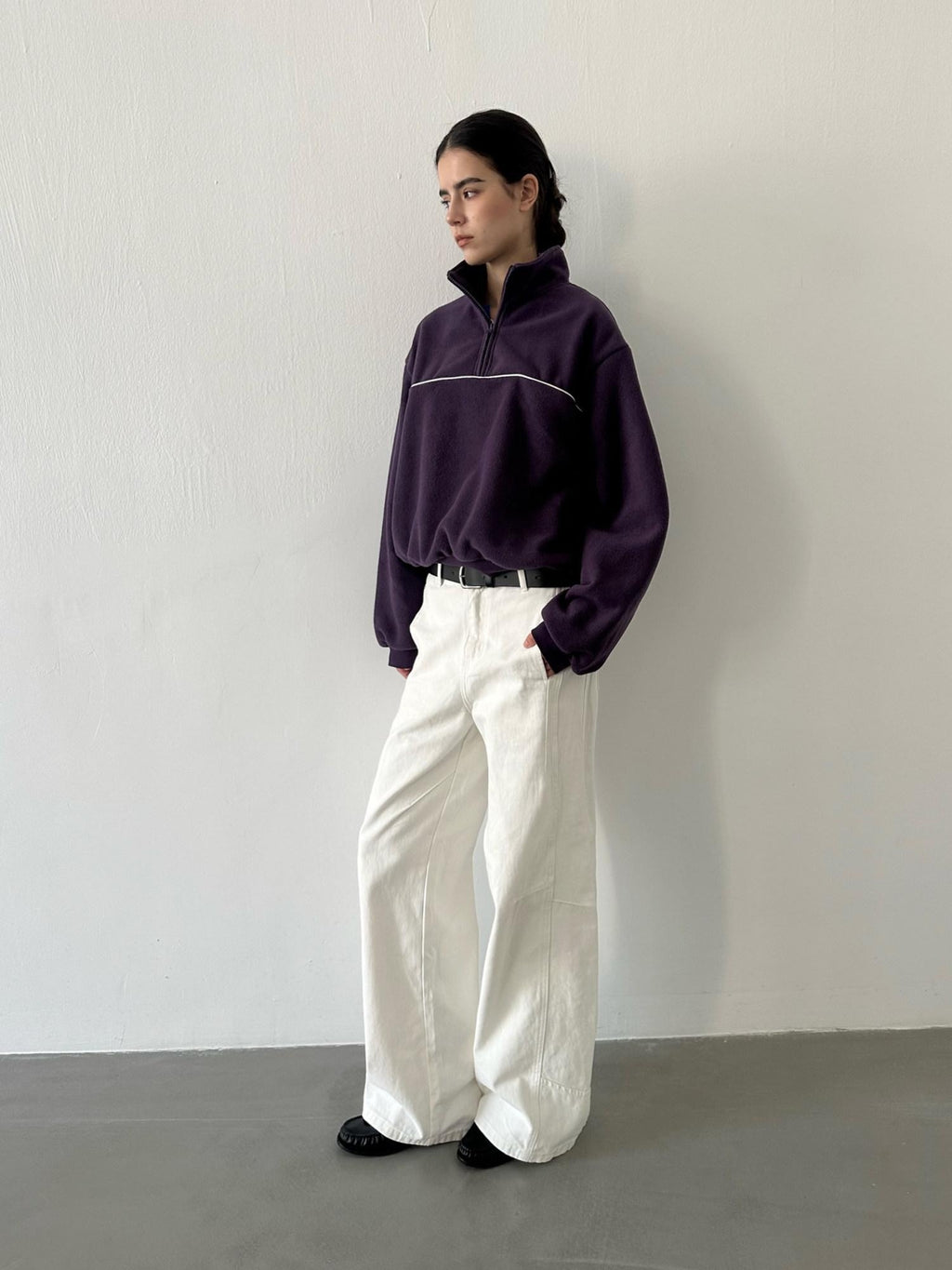 Country Moment Heavyweight Polyester Half Zip High Neck Casual Unisex Purple Sweatshirt