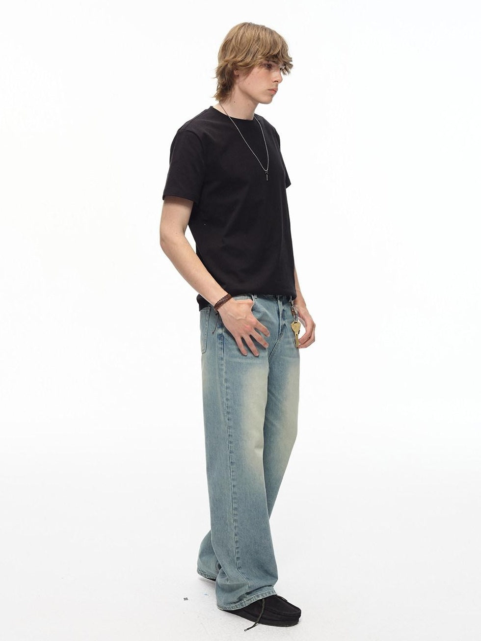 Country Moment Washed Gradient Mid Rise Relaxed Casual Gray Blue Stretch Straight Leg Jeans
