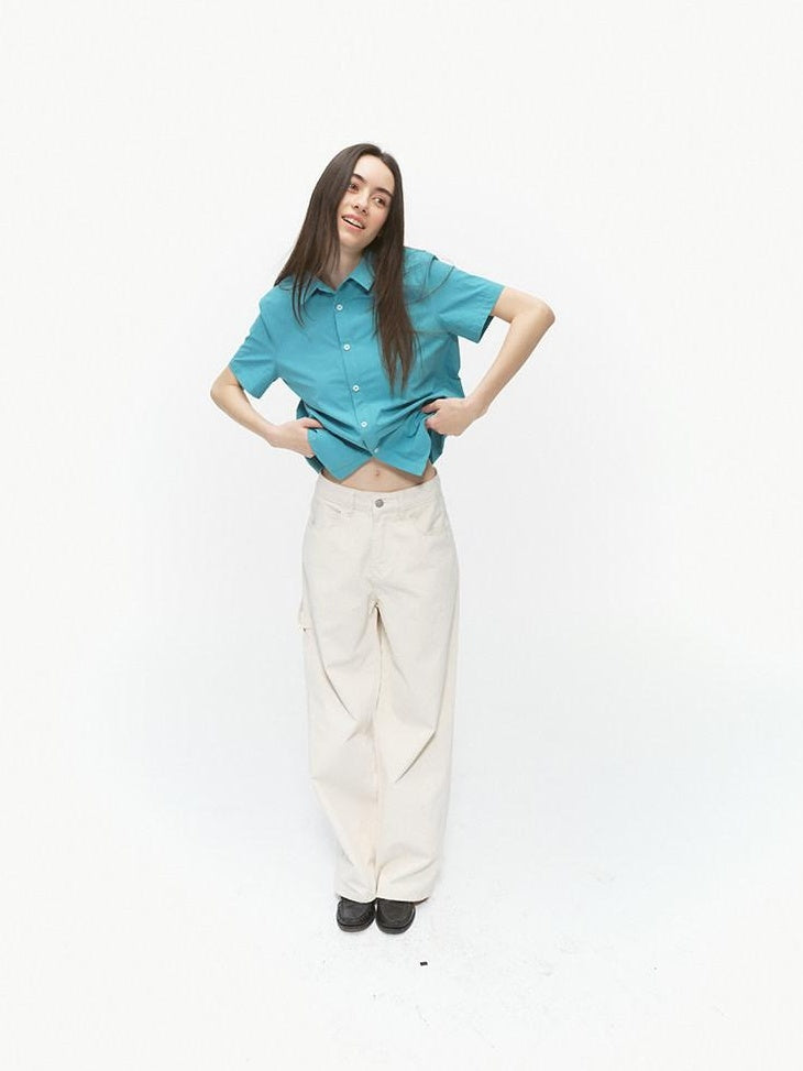 Country Moment 100% Cotton Casual Loose Camp Collar Short Sleeve Unisex Solid Color Shirts