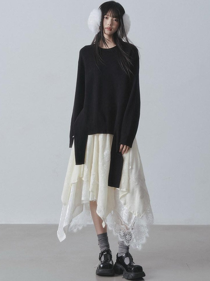 DDGIRL studio Skin Friendly Breathable Lined High Waist Asymmetrical A Line Women Midi Skirts