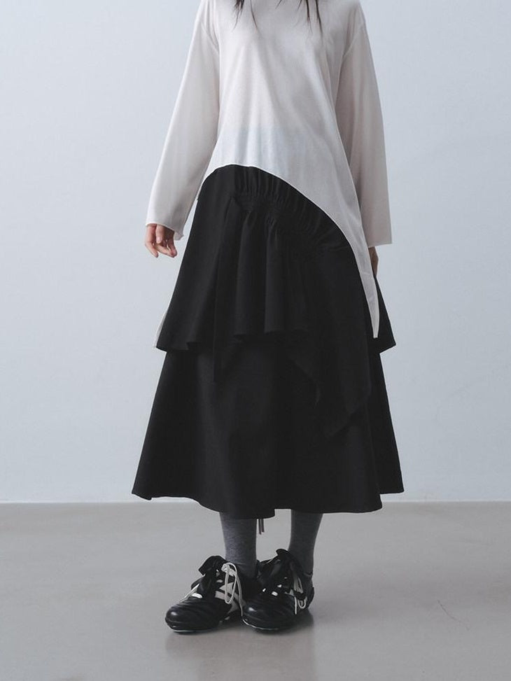 DDGIRL studio Fade Resistant Lined Asymmetric High Waist A Line Office Black Midi Skirts