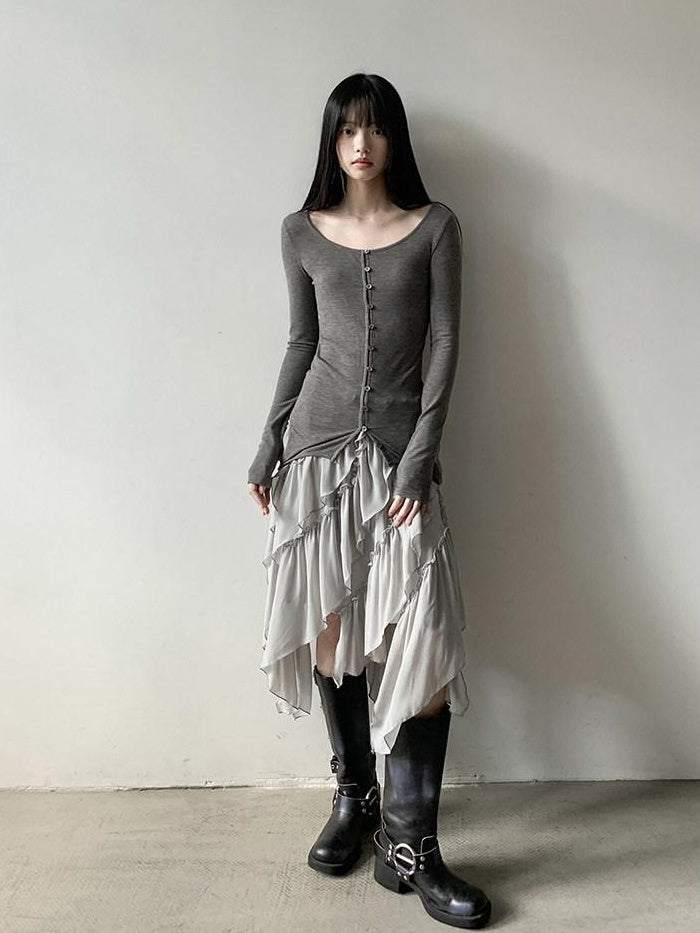 DDGIRL studio Reversible Wool Blend Airy Fitted Commuter Cardigan Women Long Sleeve T-Shirts