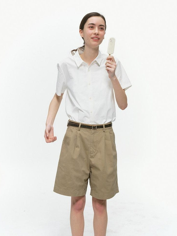 Country Moment Pure Cotton Washed Straight Leg Relaxed Retro Office Pockets Mid-Length Shorts
