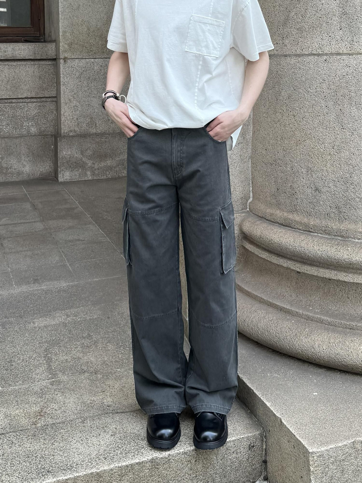 Country Moment Washed Mid Rise Loose Straight Leg Youth Daily Pure Cotton Green Cargo Pants
