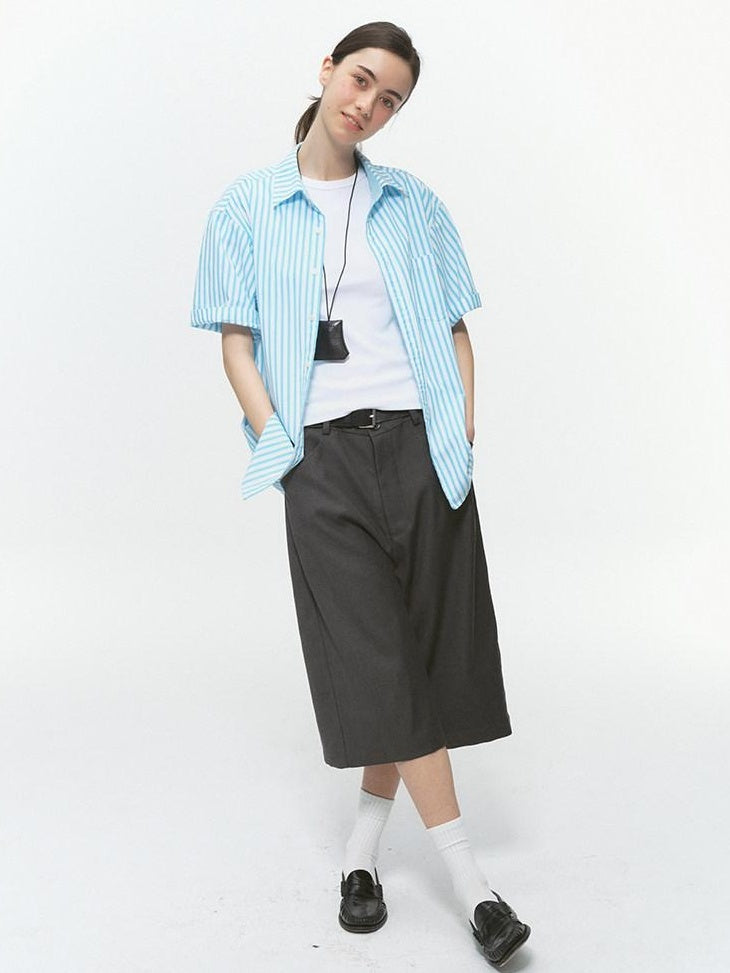 Country Moment Breathable 100% Cotton Street Loose Patchwork Striped Unisex Short Sleeve Shirts