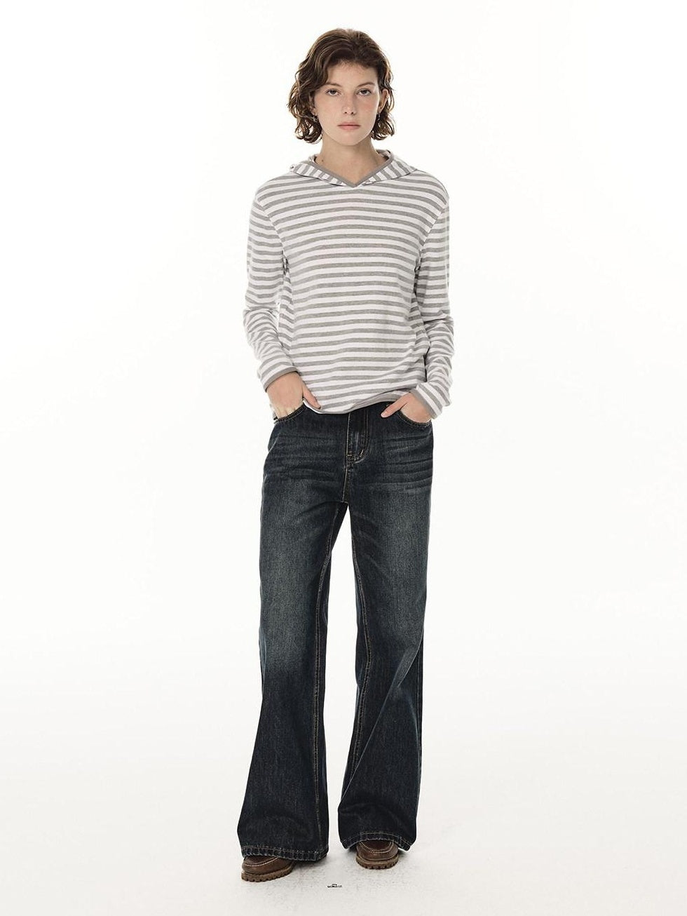 Country Moment Soft Cotton Blend Mid Rise Micro Flare Casual Deep Indigo Straight Leg Jeans