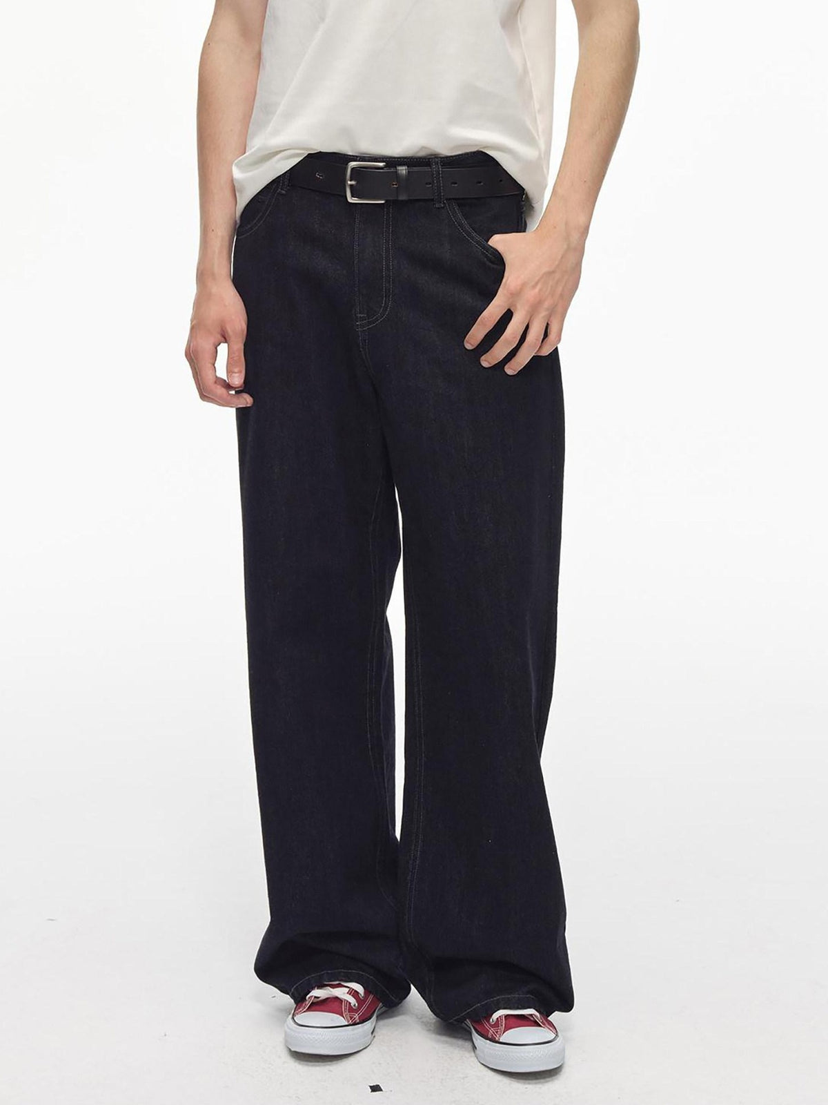Country Moment Durable Embroidered Midrise Vintage Navy Cotton Men Casual Straight Leg Jeans