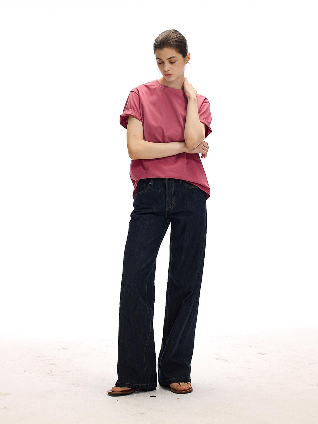 Country Moment High Rise Washed Relaxed Zip Fly Dark Navy Stretch Straight Leg Jeans