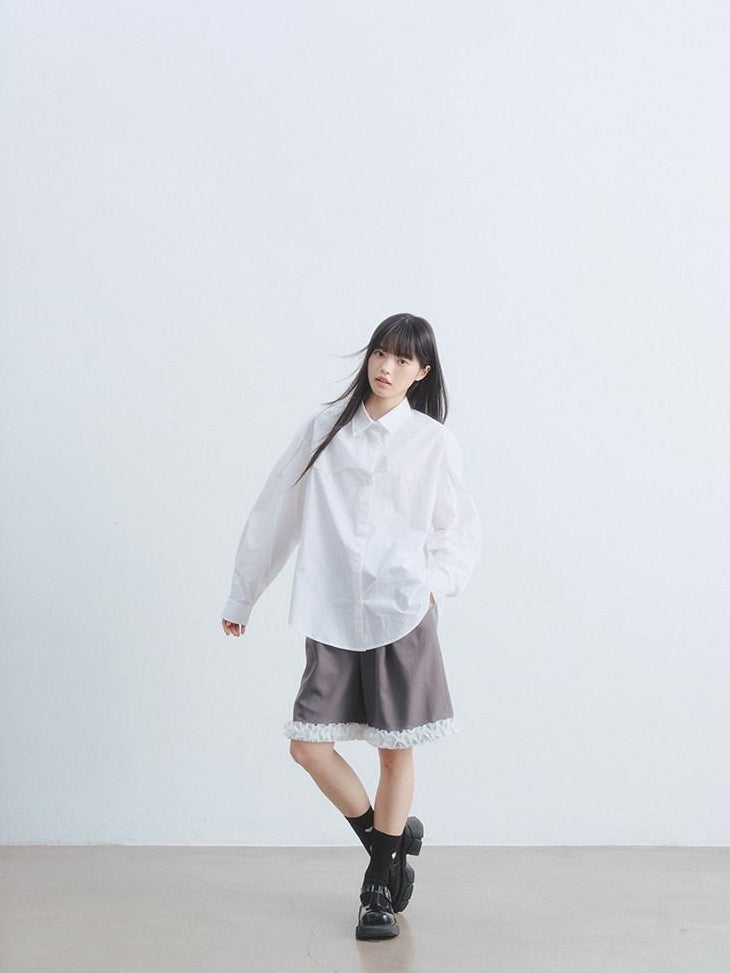 DDGIRL studio Pearl Embellished Pure Cotton Loose Fit Button Cardigan Office Shirts