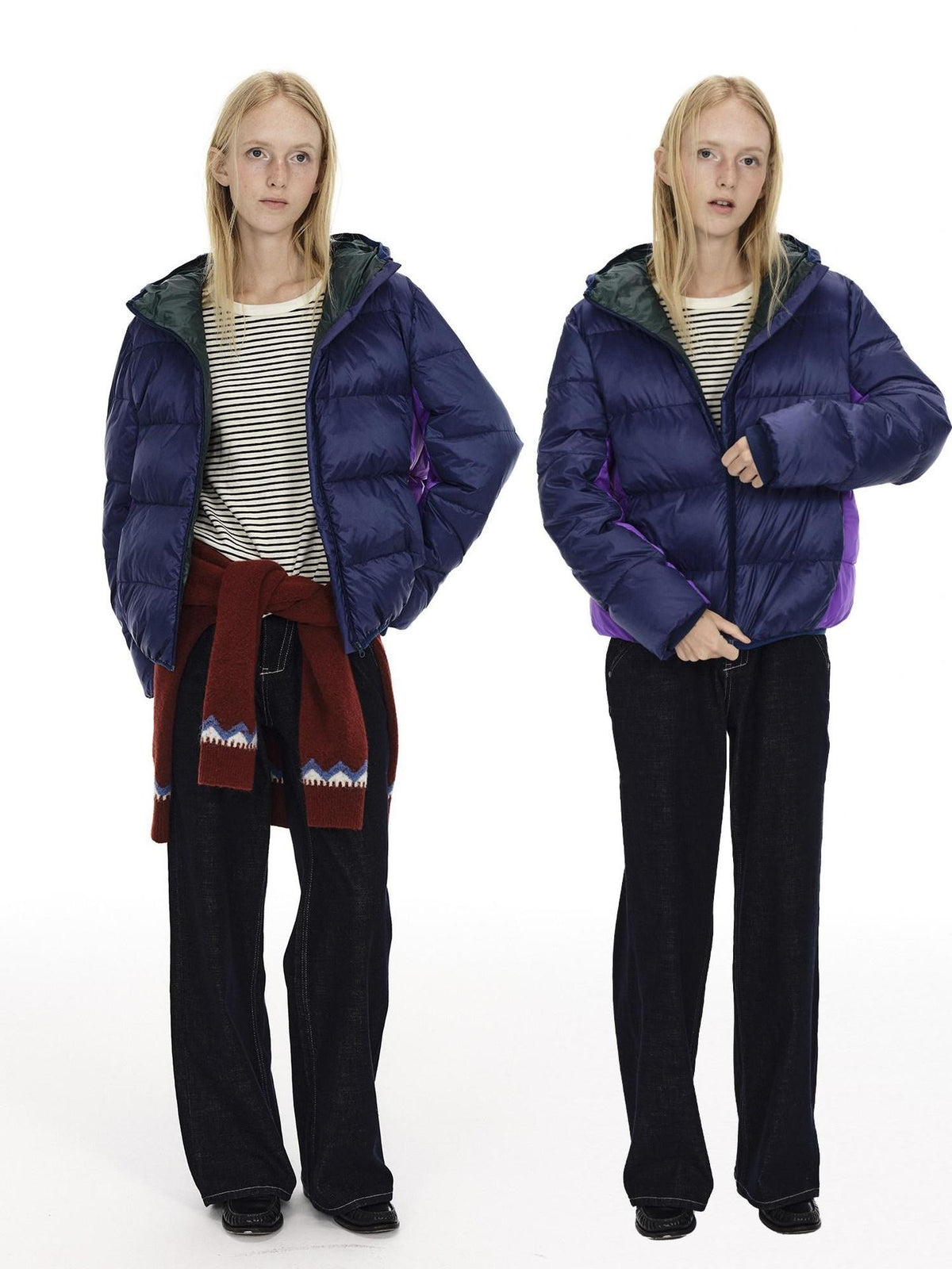 Country Moment 90 Fill White Duck Down Hooded Short Loose Navy Zipper City Commute Down Jackets