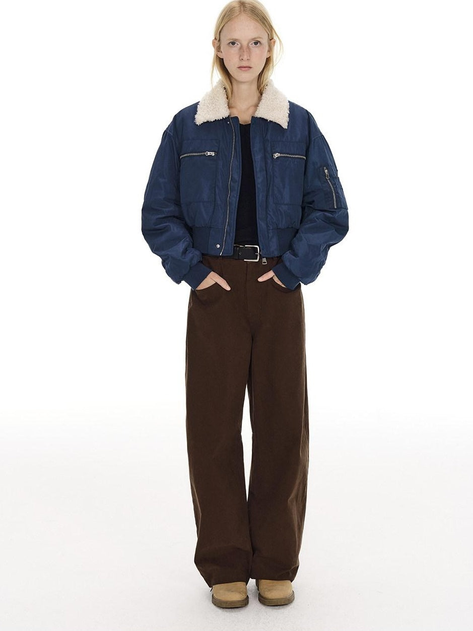 Country Moment Waterproof Cotton Padded Zipper Drop Shoulder Women Navy Cropped Jackets