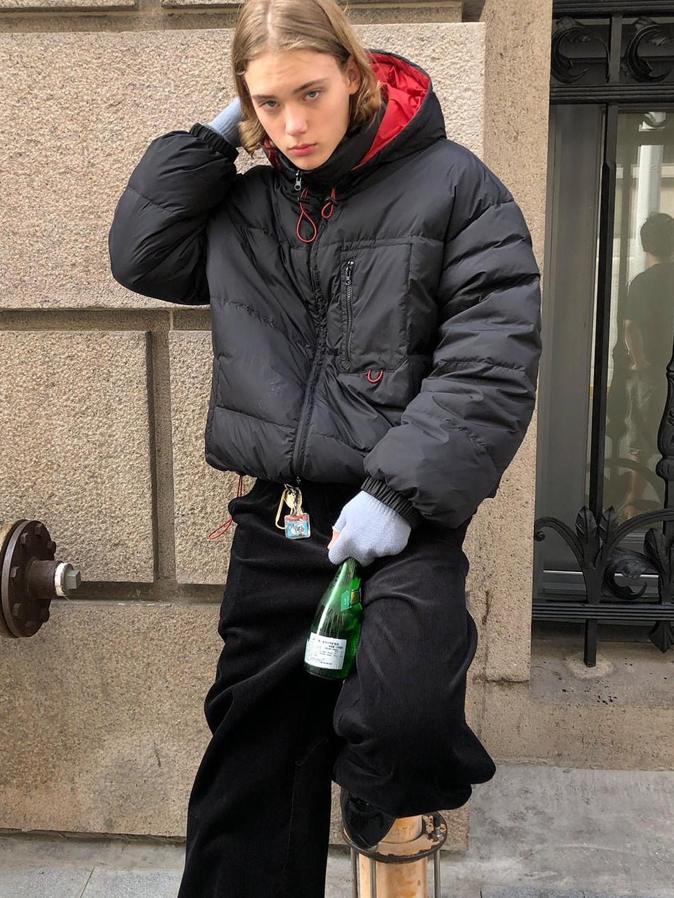 Country Moment 90 Percent White Duck Down Warm Hooded Loose Fit Youth Black Red Down Jackets