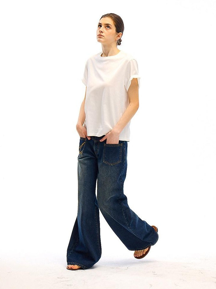 Country Moment High Waist Washed Denim Casual Loose Fit Zipper Fly Wide Leg Jeans
