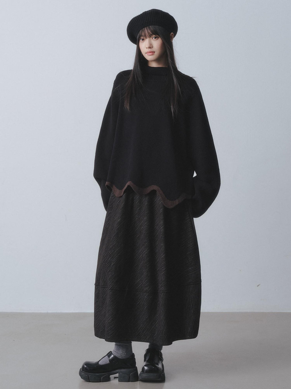 DDGIRL studio Thermal Fleece High Waist A Line Puff Commuter Women Elastic Waist Maxi Skirts