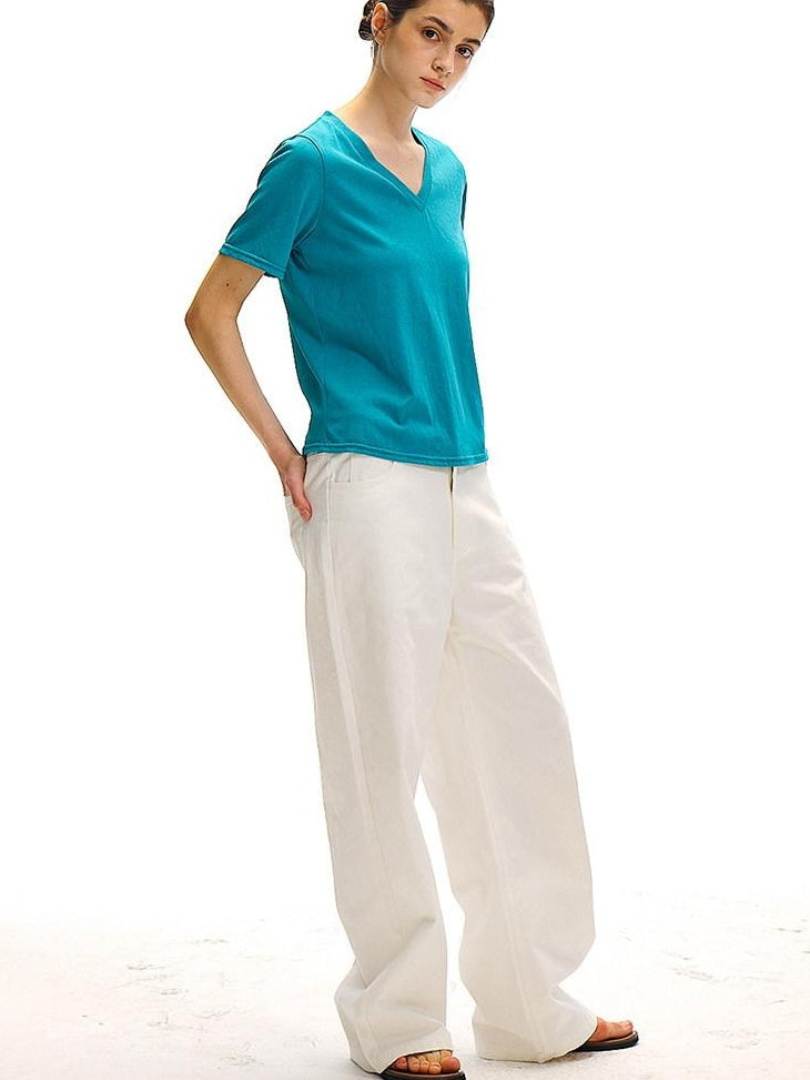 Country Moment Versatile Cotton Loose Natural Waist Zip Fly Commuter White Straight Pants