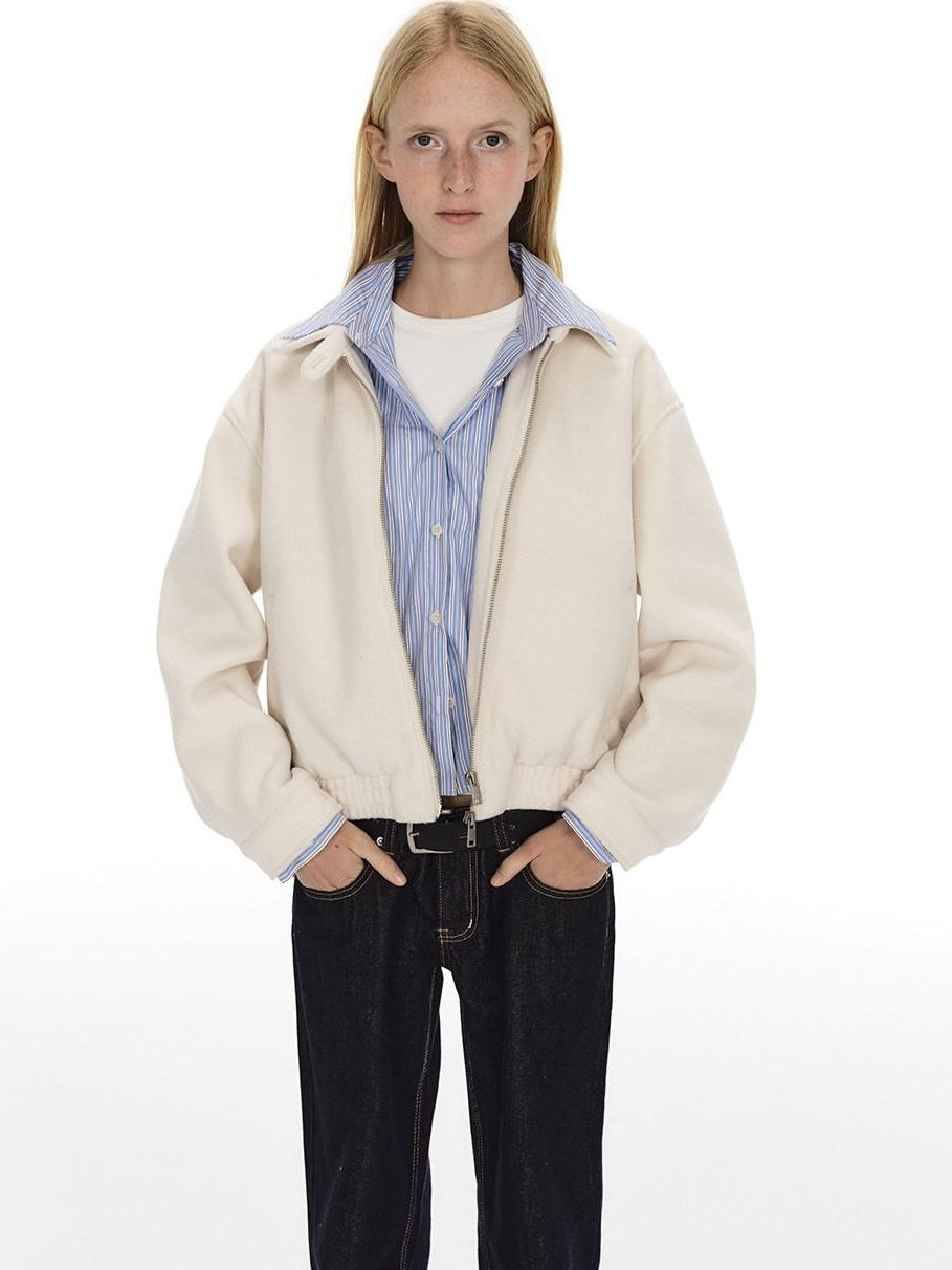 Country Moment Slim Youthful Zipper Lapel Polyester Blend Beige Casual Women Cropped Jackets