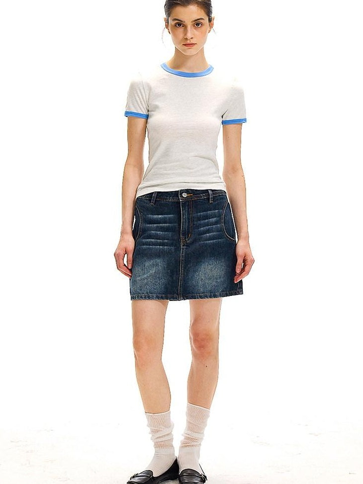 Country Moment 100% Cotton Ribbed Crew Neck Moisture Wicking Two Tone Short Sleeve T-Shirts