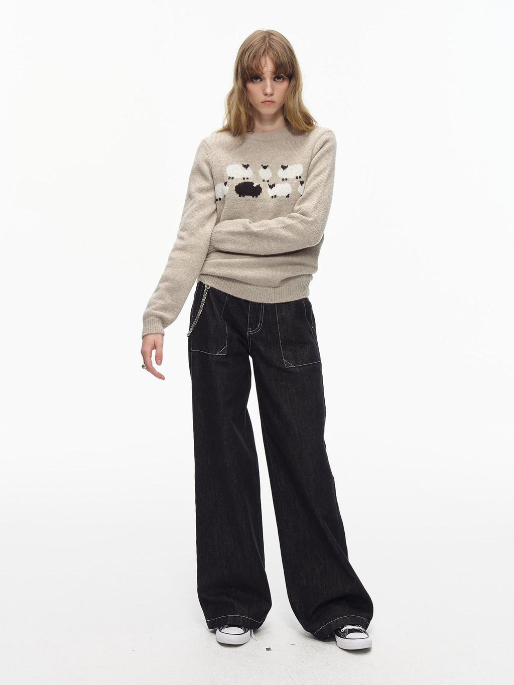 Country Moment Thermal Embroidered Commuter Loose Fit Unisex Crewneck Acrylic Knit Sweaters