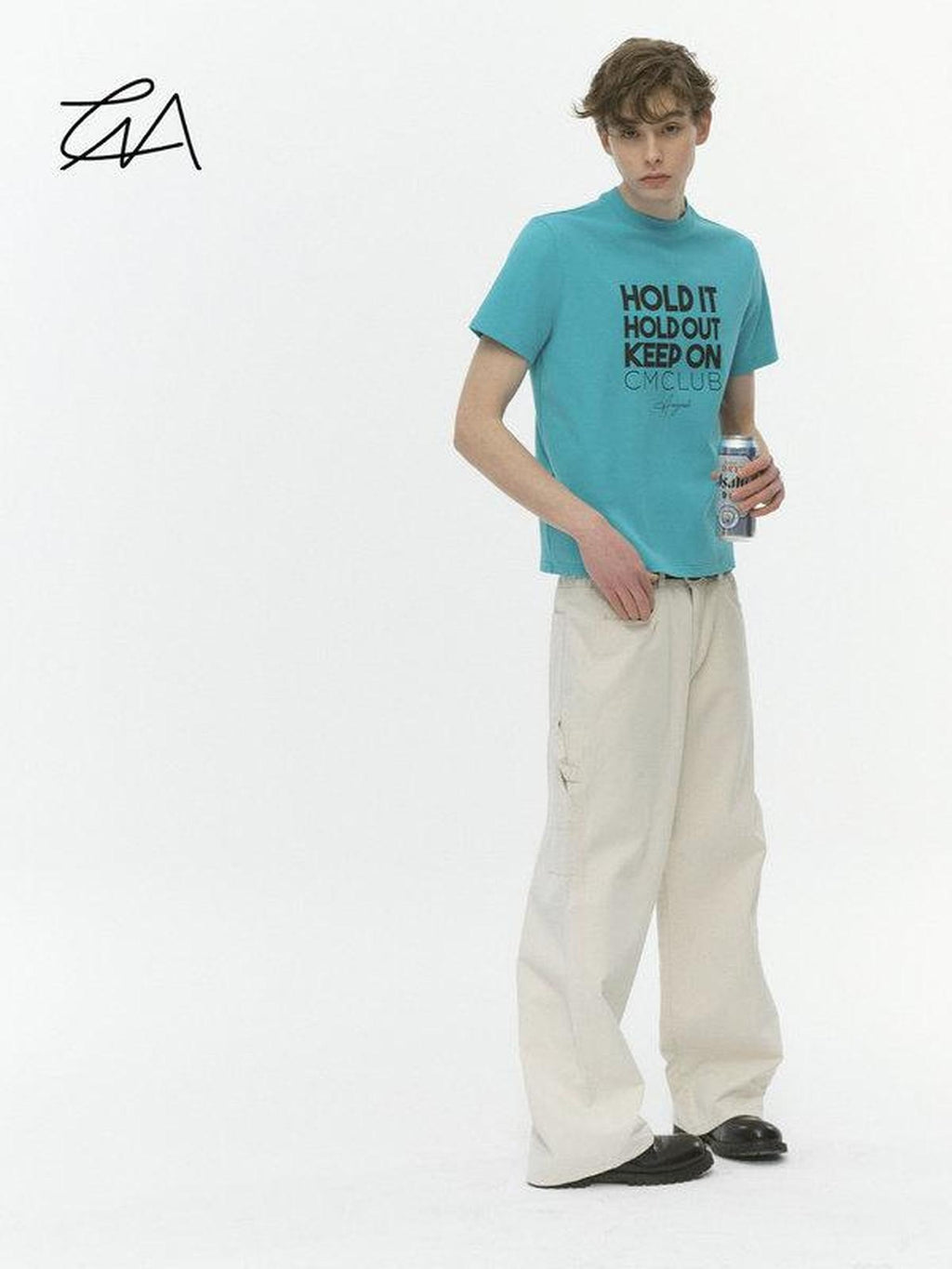 Country Moment Breathable Cotton Regular Fit Round Neck Letter Teal Short Sleeve T-Shirts