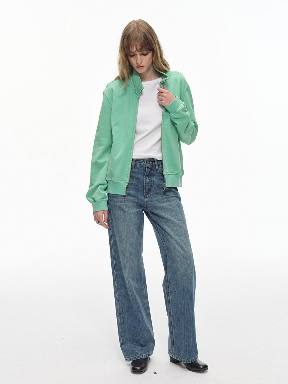 Country Moment Soft Washed Mid Rise Loose Micro Stretch Denim Cotton Blend Straight Leg Jeans