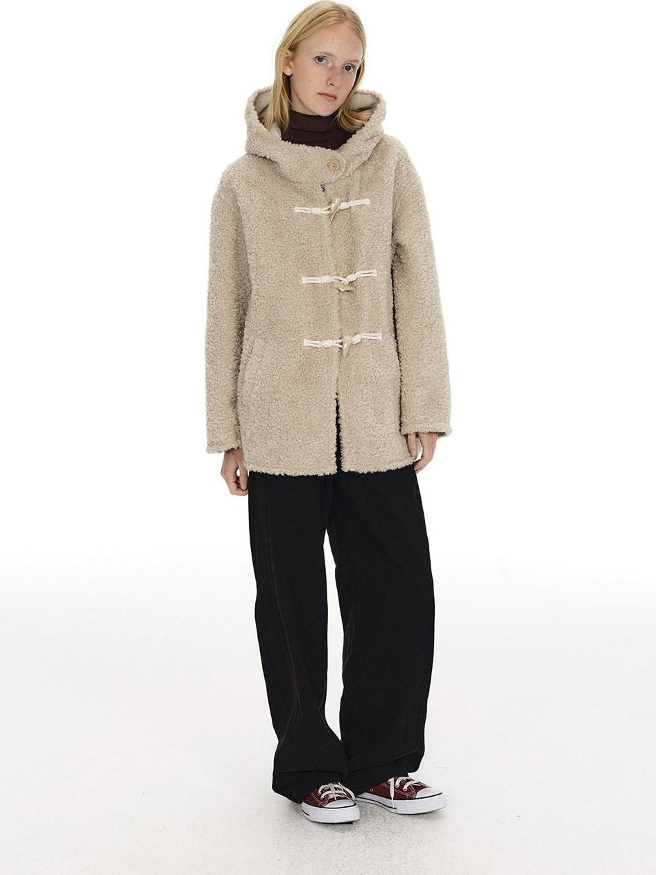 Country Moment Warm Hooded Loose Fit Cleanfit Youth Casual Polyester Beige Wool Coats