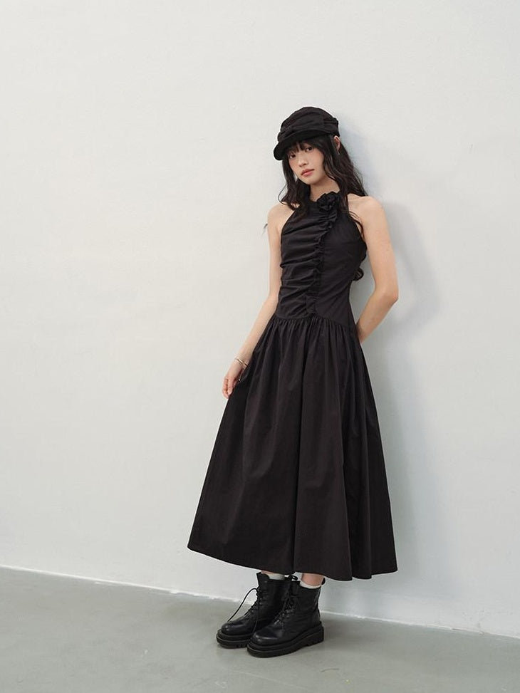 DDGIRL studio Elegant High Waist A Line Pleated Cotton Hidden Back Zipper Party Maxi Skirts