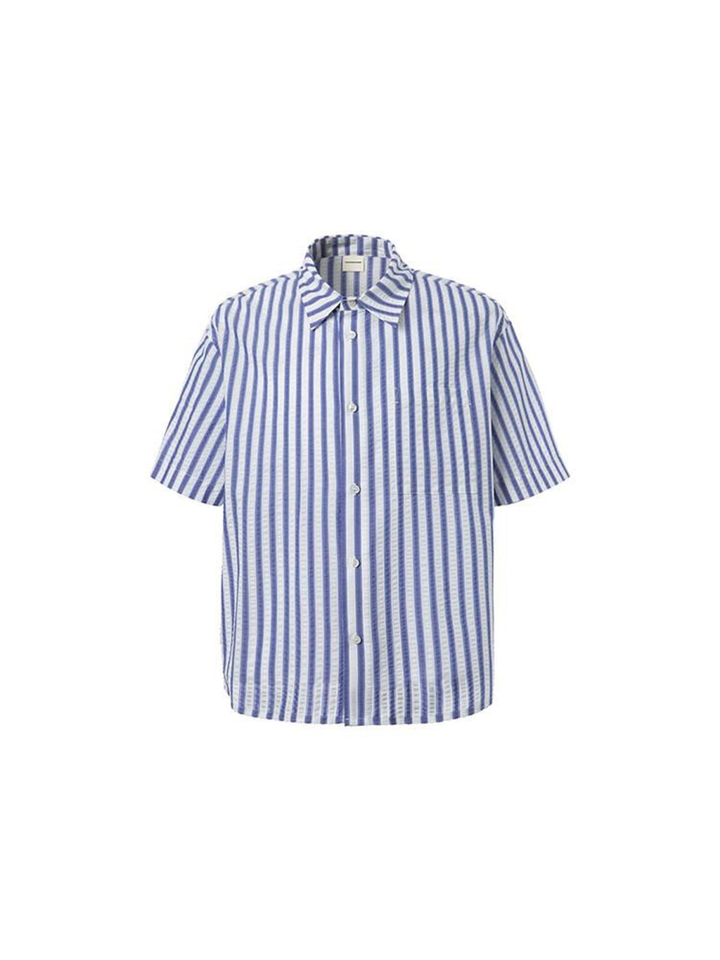 Country Moment Cotton Blend Blue White Striped Square Neck Relaxed Fit Teen Short Sleeve Shirts