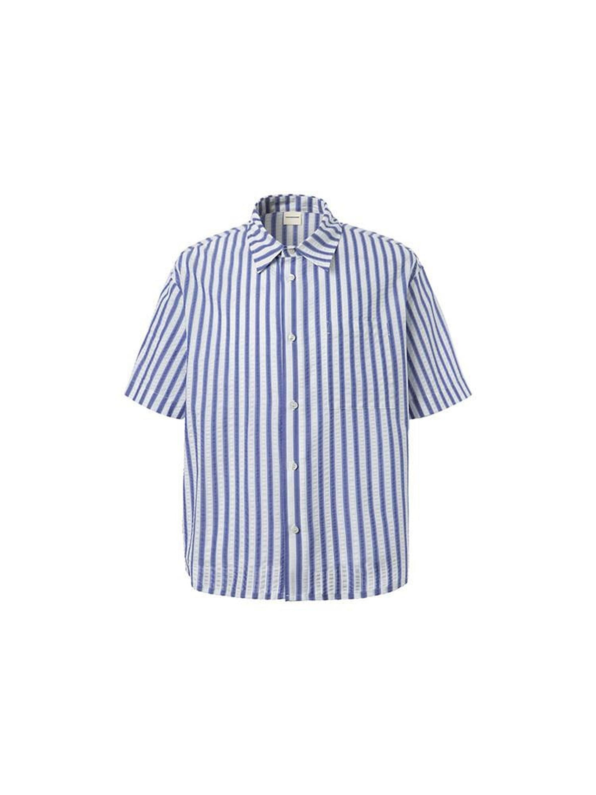 Country Moment Cotton Blend Blue White Striped Square Neck Relaxed Fit Teen Short Sleeve Shirts