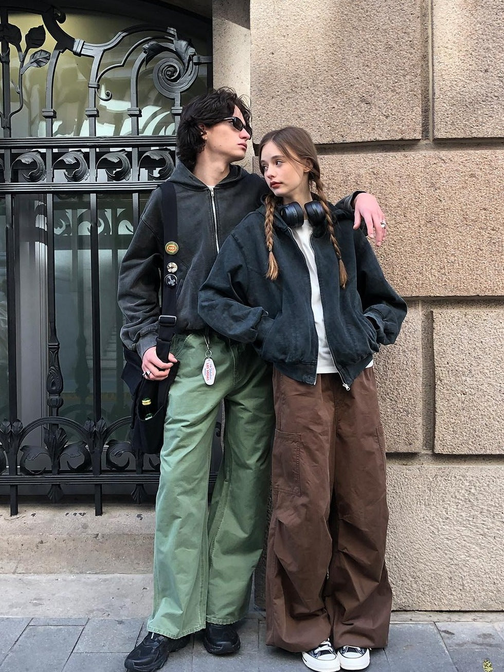 Country Moment Wrinkle Resistant Cotton Mid Rise Cargo Pockets Youth Khaki Green Straight Pants