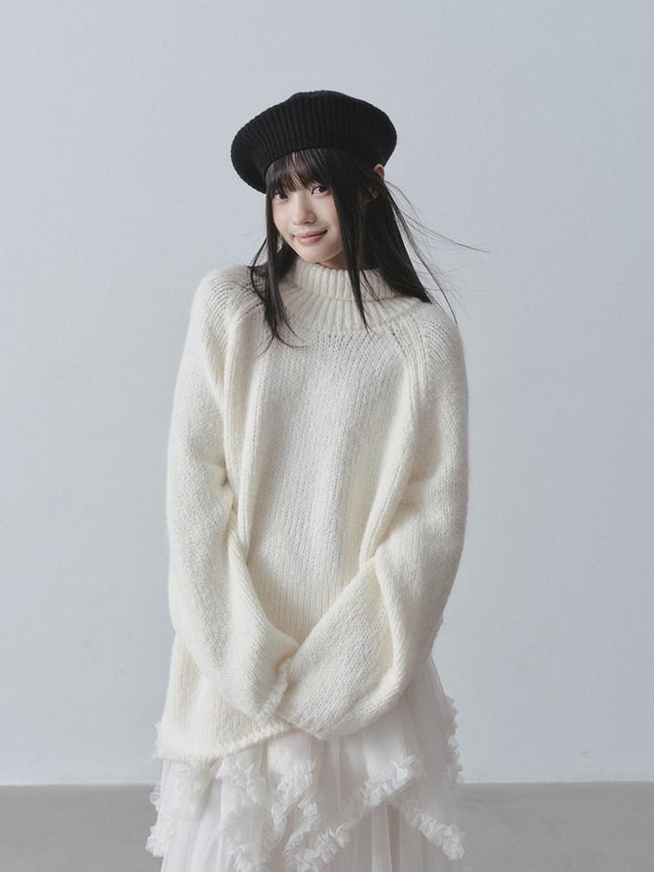 DDGIRL studio Soft Thick Asymmetric Oversized High Neck Commuter Women Iceland Dream Sweaters