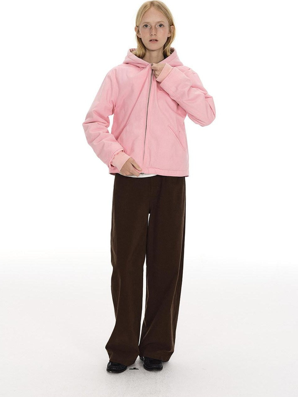 Country Moment Cozy Fleece Lined Oversized Zip Up Casual Unisex Pink Cotton Hoodie